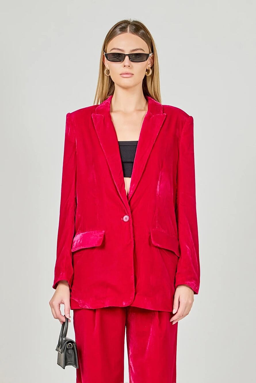 Endless Rose Womens Large Red Boyfriend Fit Velvet Blazer Mob Wife Luxury P8-13